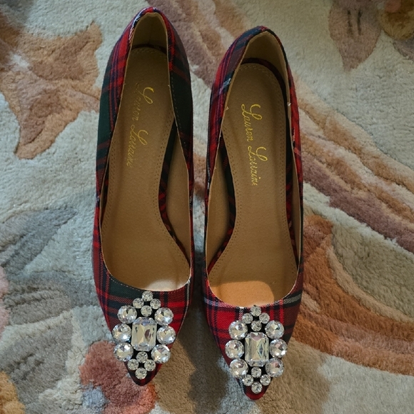 Lauren Lorraine Plaid Heels with Crystal Accents - Picture 2 of 5